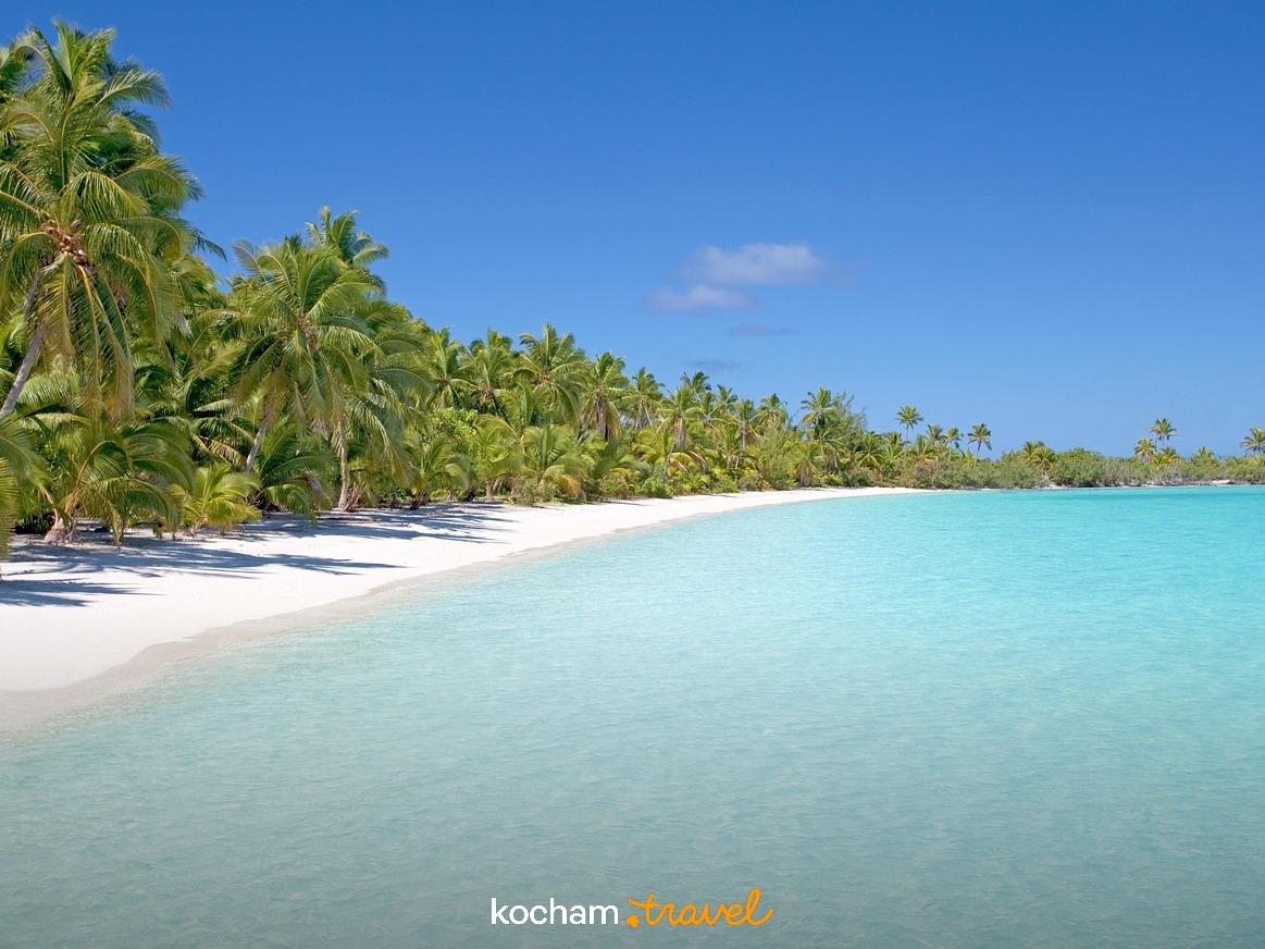 Rajska tropikalna plaża z palmami i krystaliczną turkusową wodą.