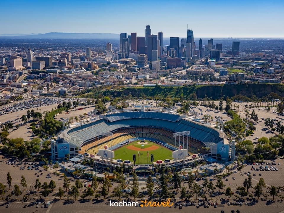 Stadion Dodgerów w Los Angeles, panorama miasta, widok z lotu ptaka