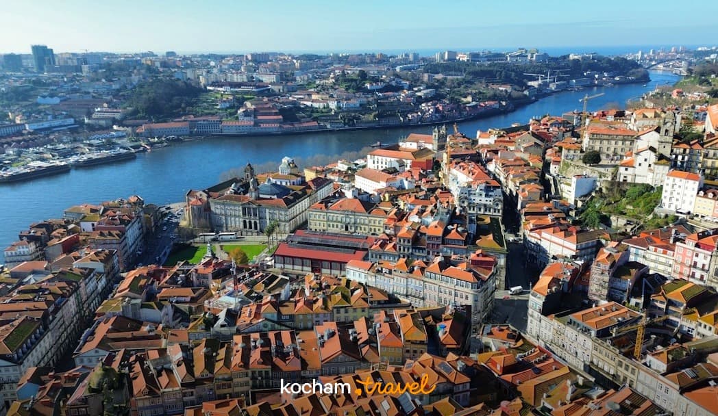 Panoramiczny widok Porto z rzeką Douro i historycznymi budynkami.