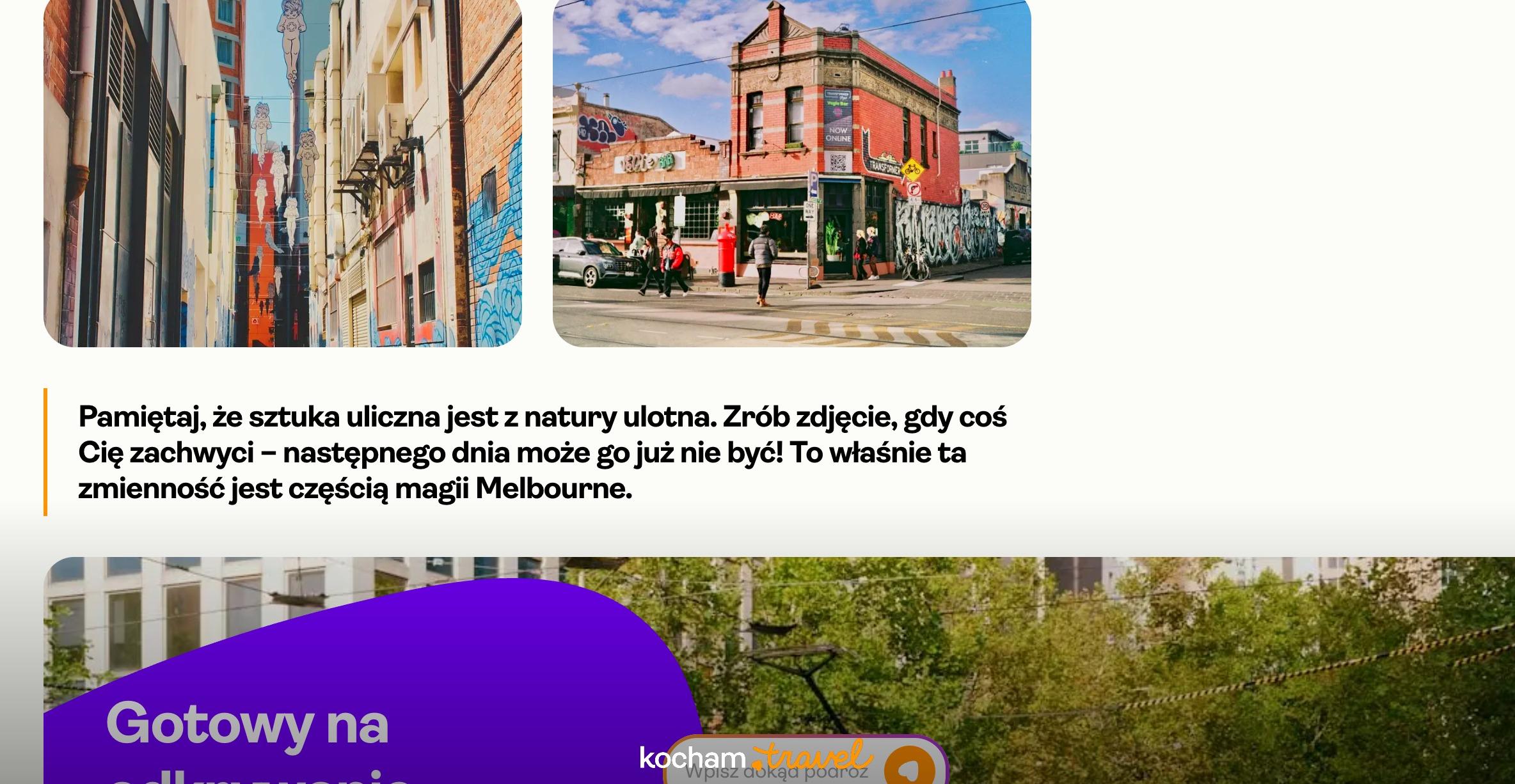 Klimatyczne murale w zaułku i graffiti na ulicy Melbourne.