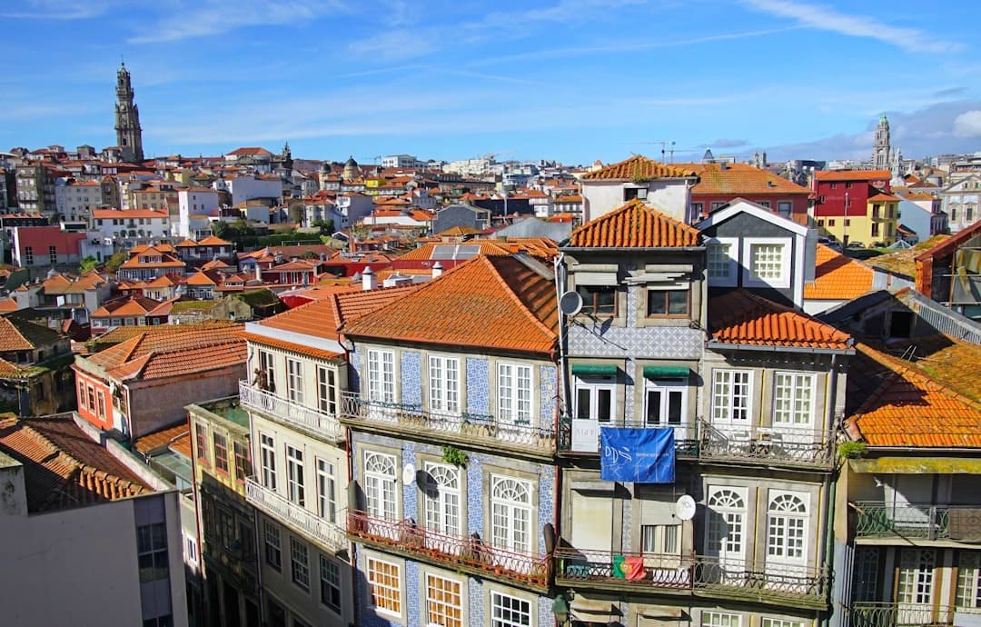 Urokliwe dachy Porto i zabytkowa architektura w słońcu.